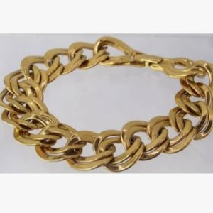 Monet Gold Tone Fold Over Clasp Double Link Bracelet, Signed 7.75" Long